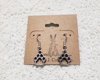 Paw Print Charm Dangles/Paw Print Earrings/Paw Print Jewelry/Cat Earrings/Dog Earrings/Animal Earrings/Animal Jewelry/Dog Charm/Silver