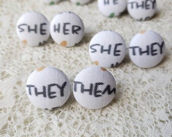 Pronoun Pin Set: Fabric Button Lapel Pins - LGBTQIA Pride