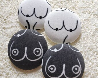 Fabric Button Stud Earrings, Boob Baes, Handmade Stainless Steel Posts