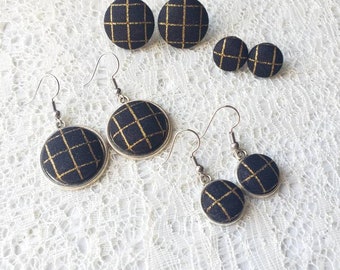 Black and Gold Fabric Button Earrings: Holodeck Inspired Jewelry