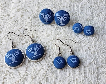 Hanukkah Earrings: Handmade Fabric Star of David & Menorah Jewelry