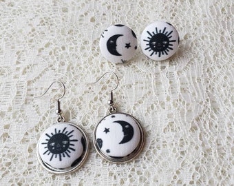 Sun and Moon Fabric Earrings: Hypoallergenic Studs or Dangles
