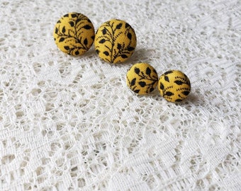 Vintage Floral Fabric Button Earrings: Handmade Studs or Dangles
