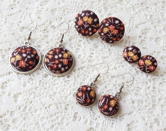 Vintage Floral Fabric Button Earrings: Handmade Fall Jewelry