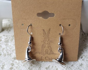 Witch Hat Dangle Earrings: Antique Silver Halloween Jewelry