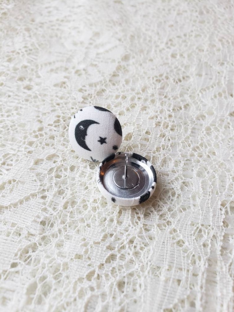 Sun and Moon Fabric Button EarringsSun and Moon JewelrySun EarringsMoon EarringsBlack and White JewelrySolarLunarFabric Earrings