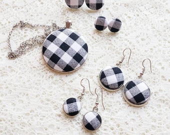 Buffalo Check Fabric Jewelry: Earrings or Necklace