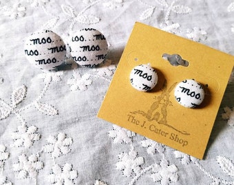 Handmade Cow Fabric Earrings: Hypoallergenic Studs or Dangles