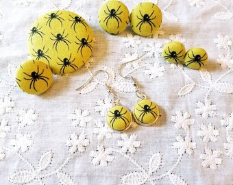 Handmade Fabric Spider Earrings: Halloween Jewelry, Studs or Dangles