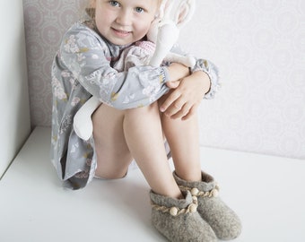 Children's felt felted wool booties - boiled wool slippers - boots - eco crib shoes - handmade using highest quality wool - soft & warm