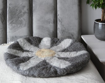Meditation Cushion round, felt wool cushion, floor mat, grey