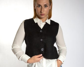 Chaleco de fieltro de lana, chaleco estilo escandinavo color carbón, minimalista sin forro.