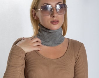 Winter Neck Cuff, Merino Wool, Taupe Mock Neck, Scarf Alternative