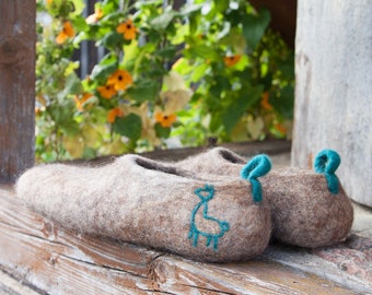 Scandinavian felt felted wool slippers - unisex wool clogs - boiled wool house shoes - felt mules for women/men - eco wool - handmade