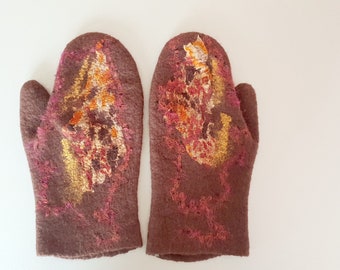 Hand Felted Wool Mittens, Warm Soft Womens Gloves, Autumn, Unique Winter, Christmas Gift Her