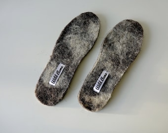 Felted felt wool shoe insole inserts for men/women made from organic wool / extremely warm/ soft and comfortable - all sizes available
