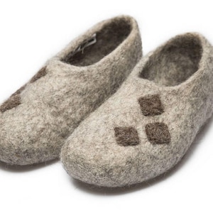 Mens Wool Slippers, Natural Felt, Hygge Home Slippers, Barefoot Style