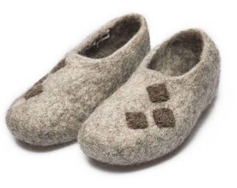 Mens Wool Slippers, Natural Felt, Hygge Home Slippers, Barefoot Style
