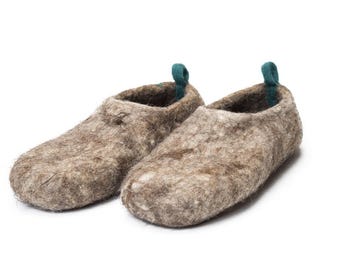 Unisex Wool Clogs, Natural Felt Mules, Boiled Grey Slippers
