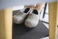 Handmade Grey Felt Wool Slippers, Embroidered Dots, Unisex Hygge Home Shoes product logo