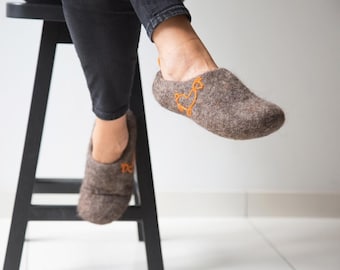 Felted Slippers Women, Wool Clogs, Boiled Wool House Shoes