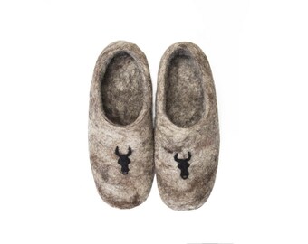 Men's Felted Wool Slippers, Personalized Zodiac Sign, Scandinavian House Shoes