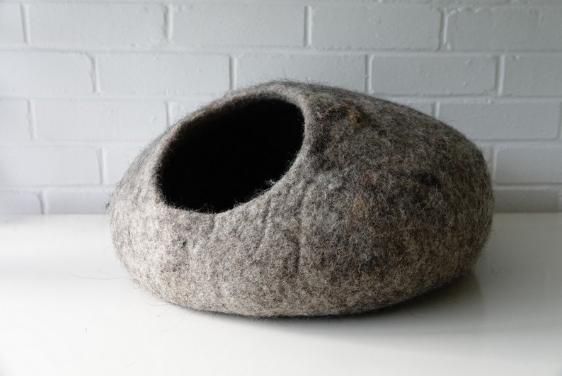 handmade felted from 100/% natural eco sheep wool grey mixed with brown cats love it Bed House READY TO SHIP: Cat Cave