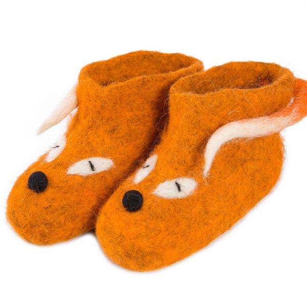 Children's FOX felt felted wool booties - boiled wool slippers - boots - eco crib shoes - handmade using highest quality wool - soft & warm