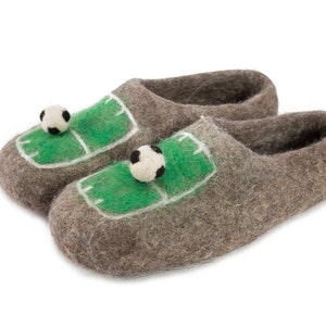 Felt felted boiled wool slippers for men with football pitch and white ball Eco friendly Increadibly warm Great gift for football fans image 4