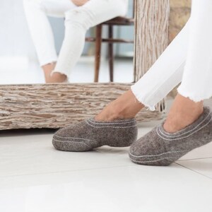 Boiled Wool Clogs, Natural Brown Felt Slippers, Minimalist Scandi Home Shoes