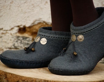 Felt felted wool slippers for women / wool clogs / boiled wool house shoes / felt mules for women / eco wool / handmade EU 38.5