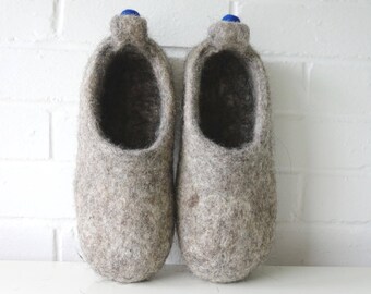 Zuecos de fieltro unisex, mules de lana natural, zapatillas de interior grises sin teñir.