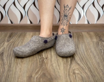 Unisex Felt Clogs, Boiled Wool, Hygge Home Slippers, Indoor Mules