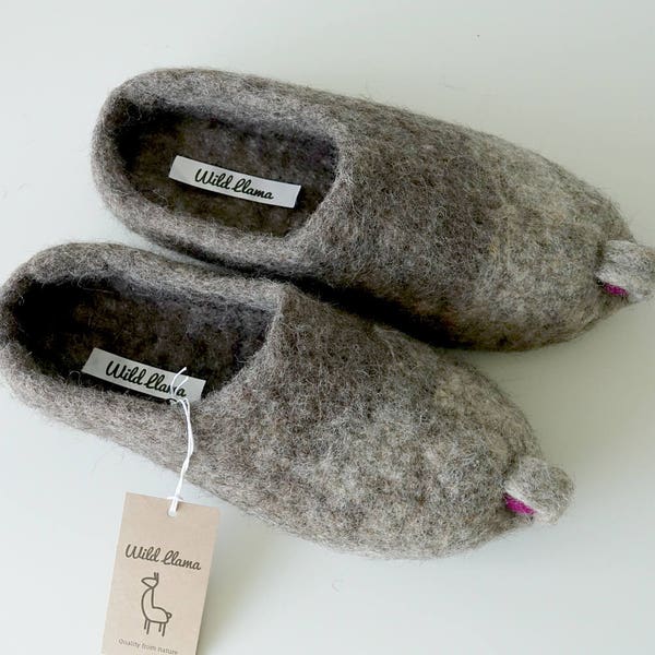 Eco friendly natural brown ombre wool men's / women's unisex handmade felted felt slippers / house shoes / clogs