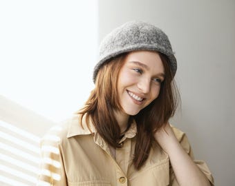 100% Natural Felt Wool Cloche Hat, Minimalist Travel Friendly Womens Winter Hat