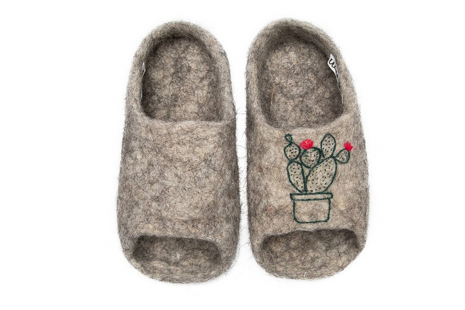 Felted Wool Embroidered Slippers for Women With Open Front - Wool ...