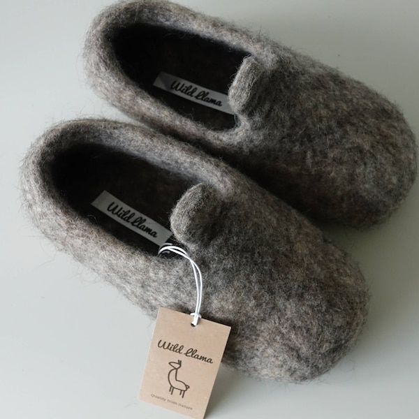 Chaussons en laine feutrée / sabots / chaussures de maison / mules / minimaliste unisexe femme / homme / épaisse laine biologique chaude faite à la main - scandi / hygge