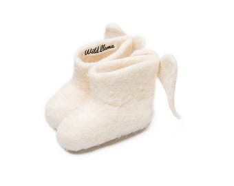 Children's felt felted wool booties / slippers / boots / crib shoes with angel wings - handmade using highest quality wool - soft and warm