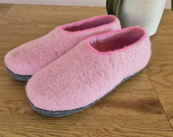 Felted Slippers Women, Wool Clogs, Boiled Wool House Shoes with suede sole