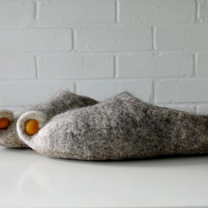 Eco friendly natural grey ombre wool men's / women's handmade felted felt slippers / house shoes minimalist design