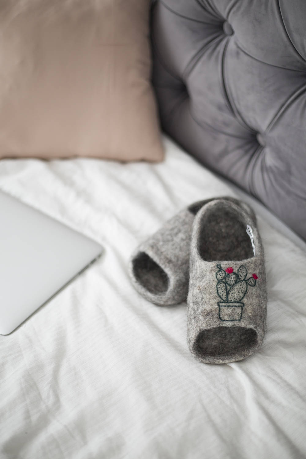 Felted Wool Embroidered Slippers for Women With Open Front - Wool ...