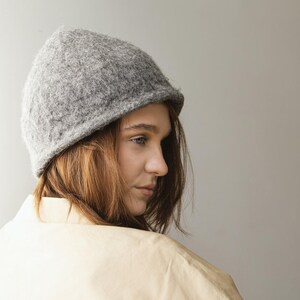 Felt Bell Hat, Grey Wool Cloche, Structured Winter Womens Hat