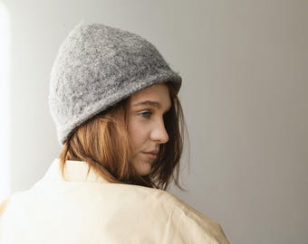 Felt Bell Hat, Grey Wool Cloche, Structured Winter Womens Hat