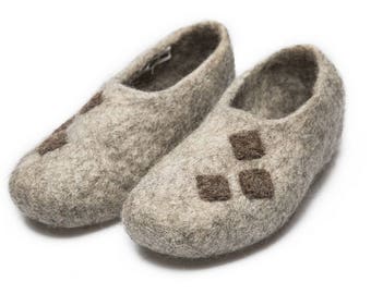 Felted wool slippers / wool slipper for men / mens boiled wool slippers / house shoes -  scandi design - handmade using organic eco wool