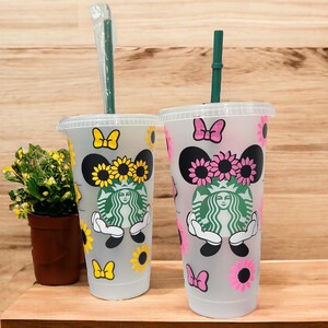 Minnie Mouse Sunflower Starbucks Cup, Disney Starbucks Cup, Reusable Cold Cup, Iced Coffee Cup, Minnie Mouse, Disney Cup, Christmas Gift