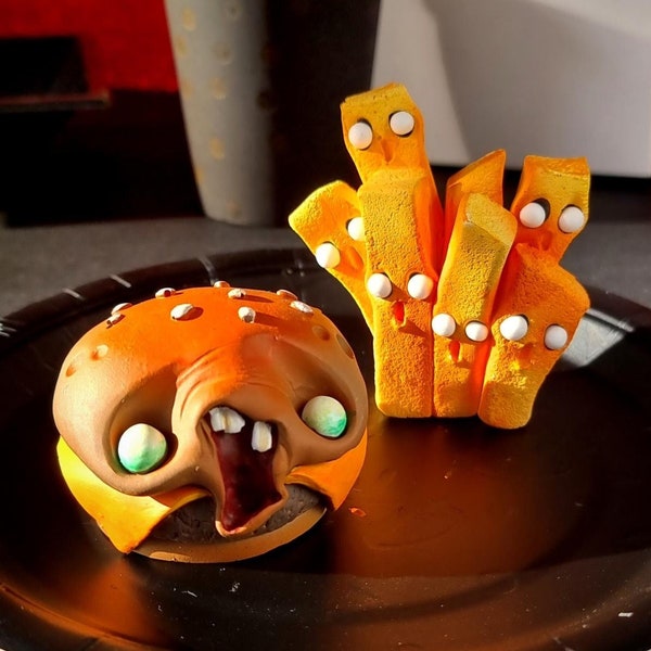 ZOMBIE BURGER MENU  - holder pencil creepy - home decor spooky art doll menu arttoy cheese burger dark aesthetic love gift