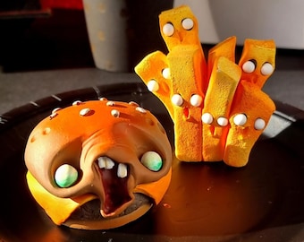 ZOMBIE BURGER MENU  - holder pencil creepy - home decor spooky art doll menu arttoy cheese burger dark aesthetic love gift