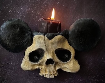 Cráneo OSCURO- portavelas - candelabro terror cara espeluznante horror casero, decoración halloween, portavelas espeluznante macabro artdoll pared gif