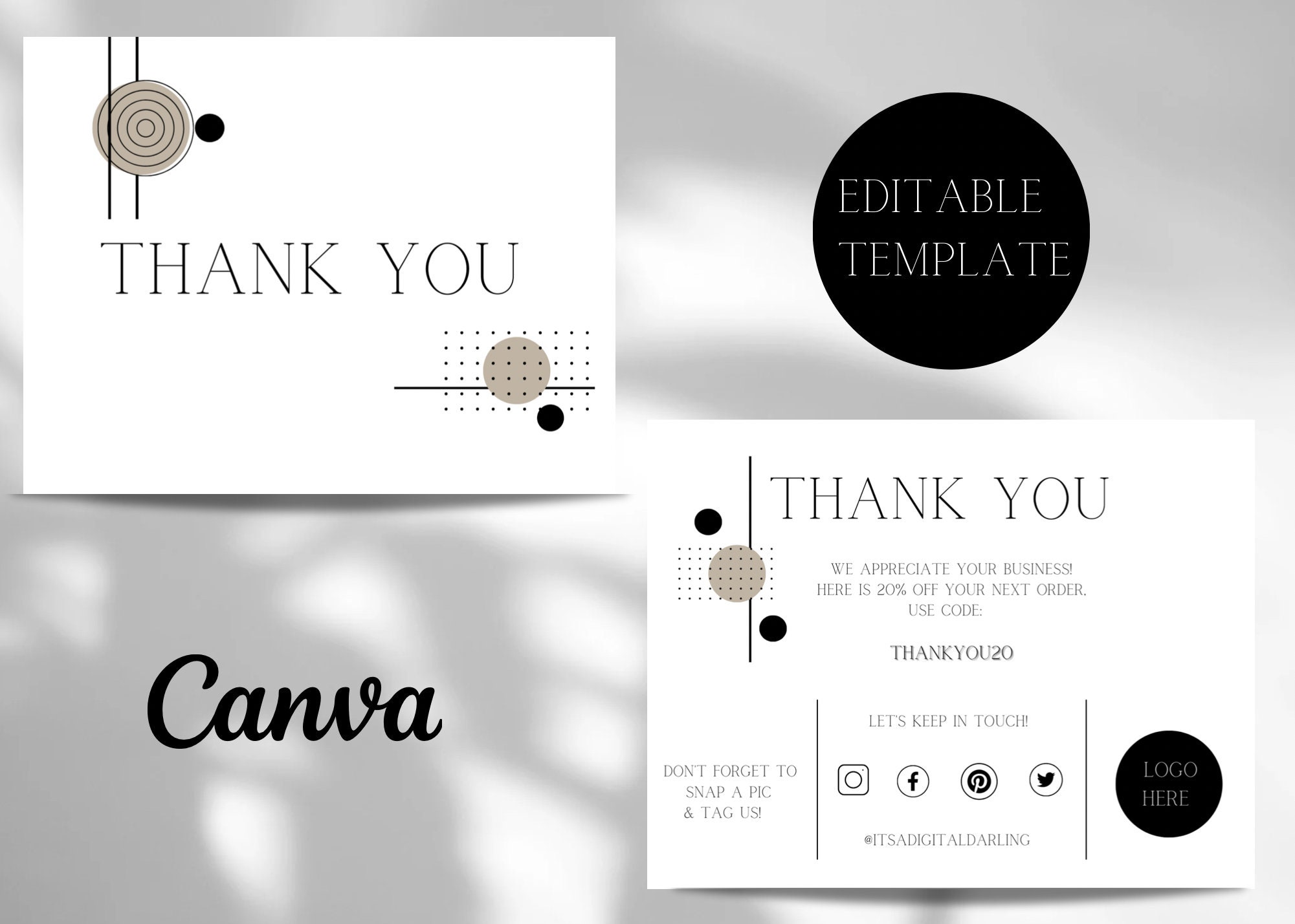Editable Printable Thank You Card Template, Editable Thank You Card ...