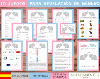 10 Elephant Gender Reveal Games in Spanish Printable | Instant Download